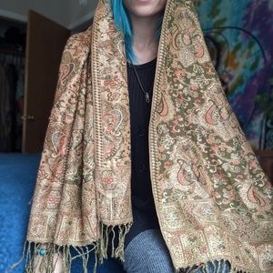Golden and green shiney Pashmina shawl